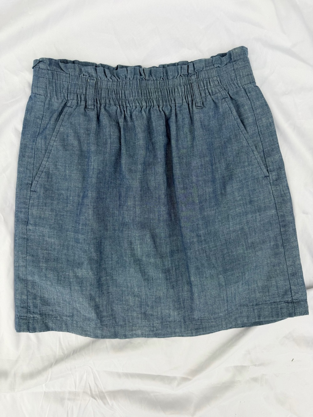 Chambray Elastic-Waist Mini Skirt - Blue